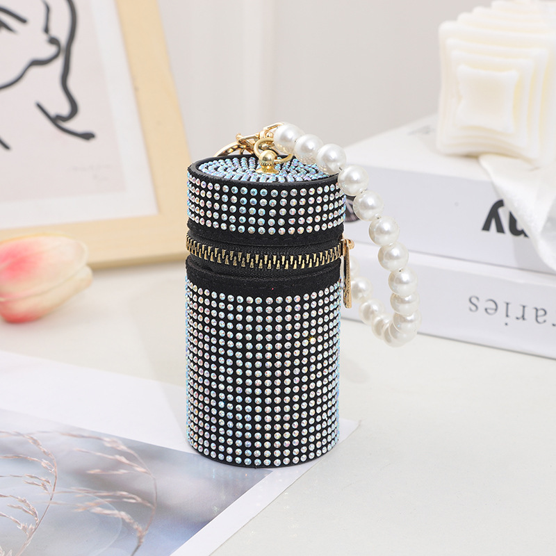 Mini Rhinestone Lipstick Bag Glitter Cylinder Coin Purse - Temu