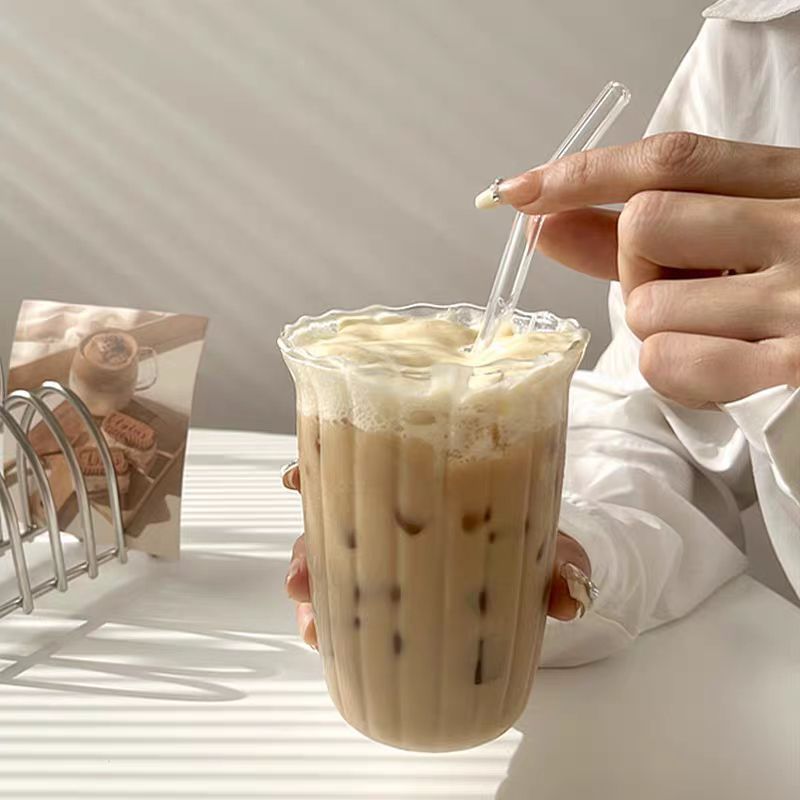 Vertical Texture Transparent Glass Cup Vertical Striped Glass Cup Latte  Coffee Cup Household Water Cup - Temu