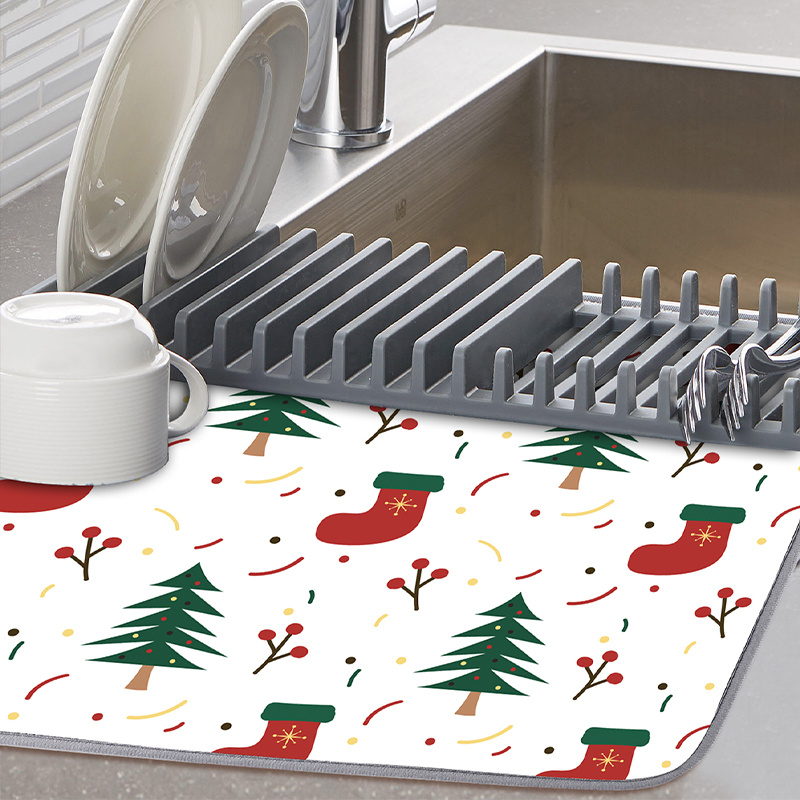 Best Deal for Dish Drying Mat For Kitchen Christmas Tree Countertop