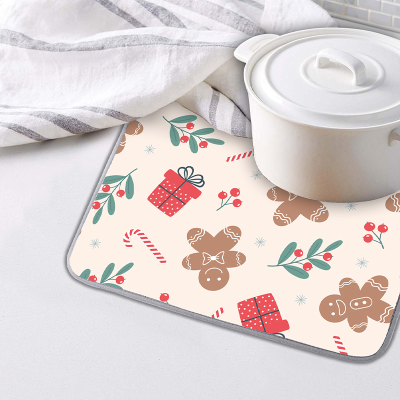 1 pc Christmas bathroom countertop mat Wash cartoon mat Kitchen countertop  drain mat wash sink absorbent mat