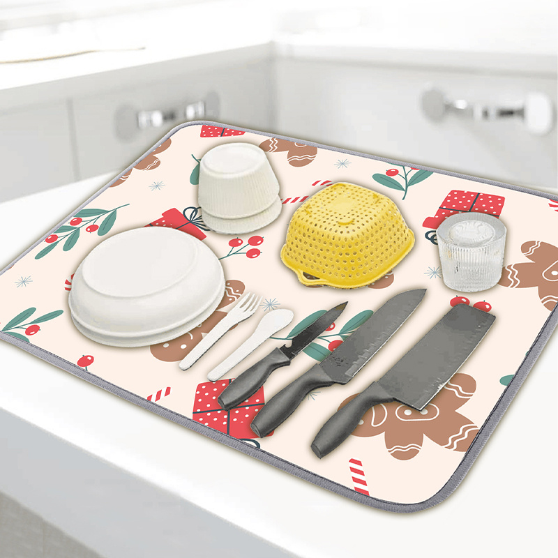 1 pc Christmas bathroom countertop mat Wash cartoon mat Kitchen countertop  drain mat wash sink absorbent mat