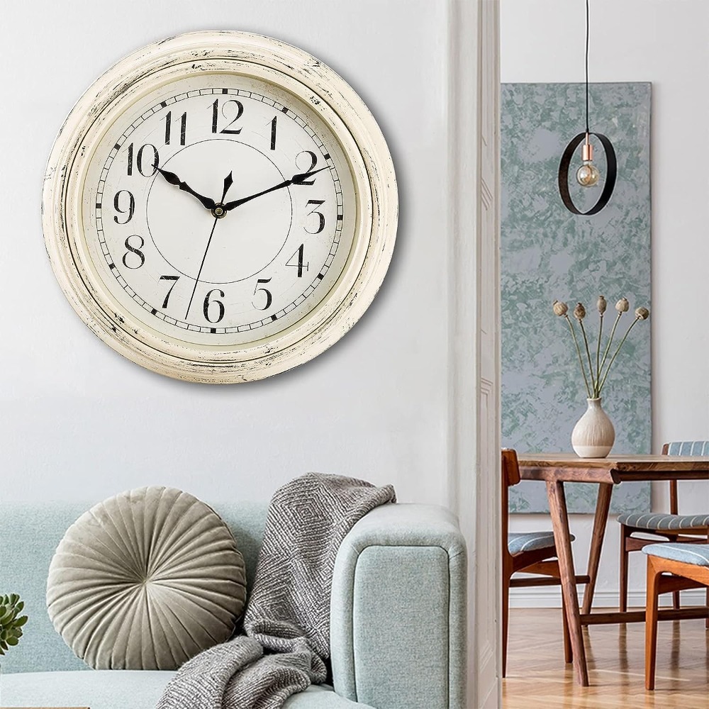 OCEST Reloj de pared de cocina verde retro, 9 pulgadas, silencioso, sin  tictac, funciona con pilas, reloj de pared redondo decorativo de cuarzo  para
