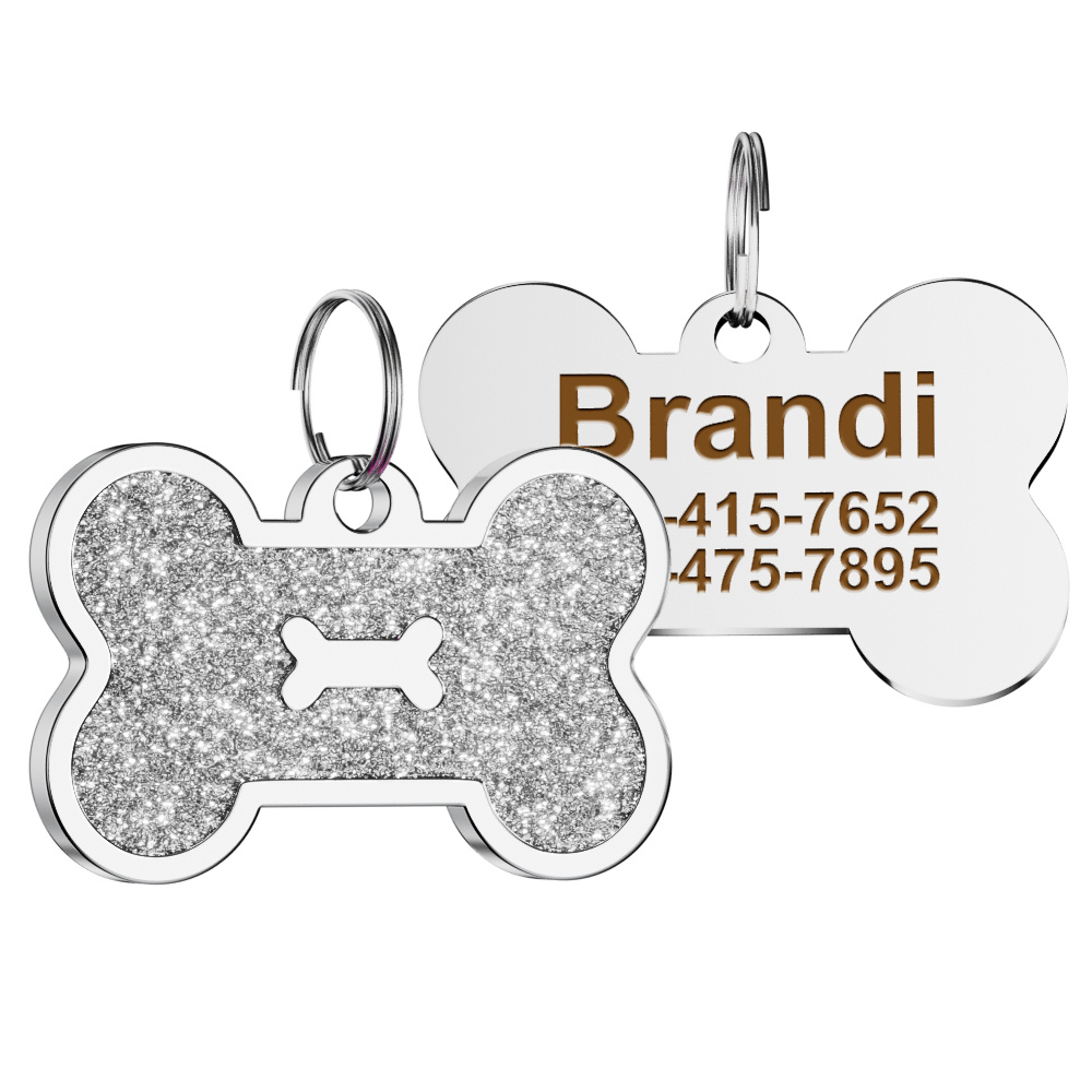 20Pcs Pet ID Tag Silicone Dog Bone Tags Round Personalized Name Collar  Engraved Tags Accessories Name