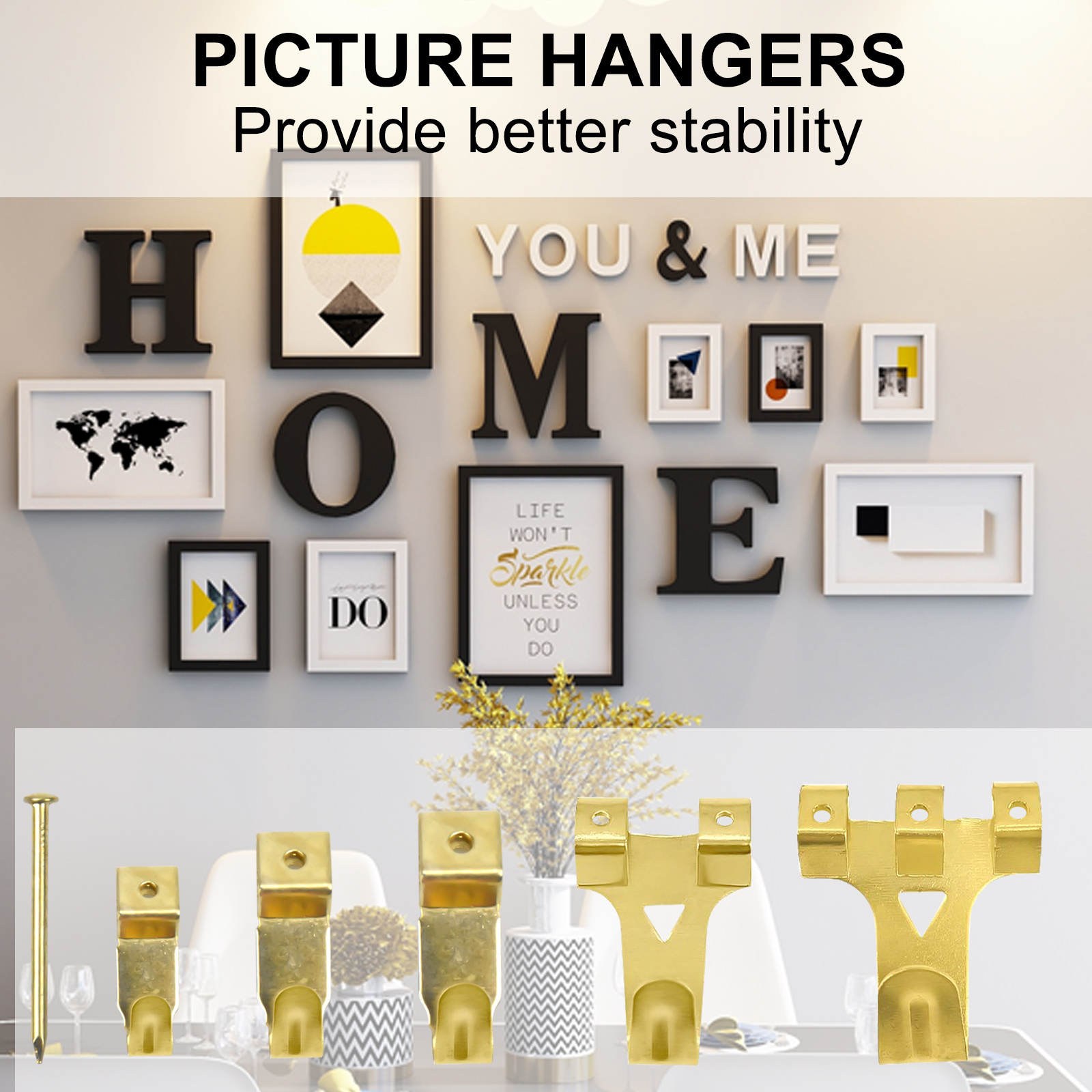 130 Pcs Metal Wall Hook, Picture Frame Hook Hanging Hooks with Screws  Picture Hanging Kit(Gold Color) 