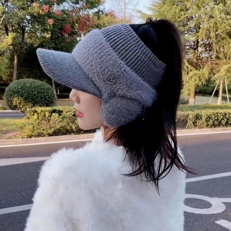Casquette,Chapeau d'hiver pour femmes, casquette chaude avec bord