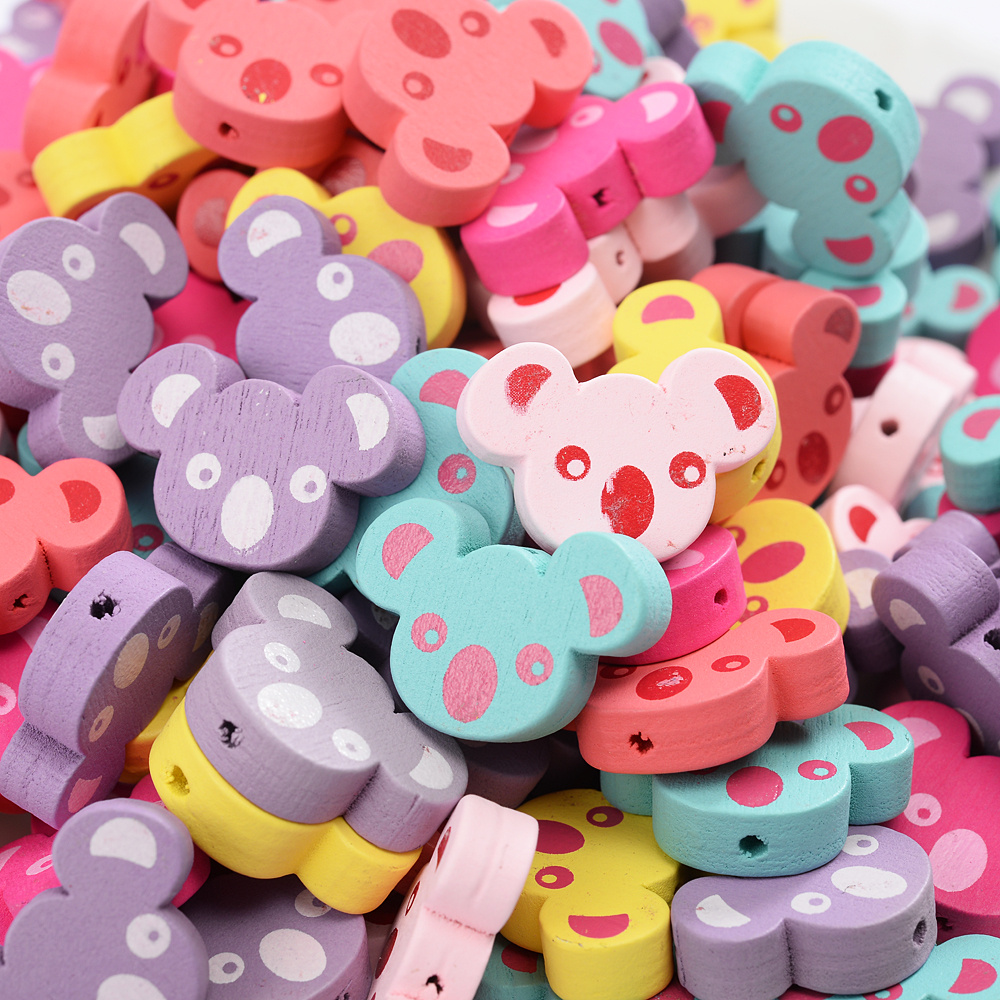 30pcs 15x22mm Random Koala Bear Shaped Wooden Beads - Craft Beads For Jewelry Making, Bracelets, Keychains & Home Decor