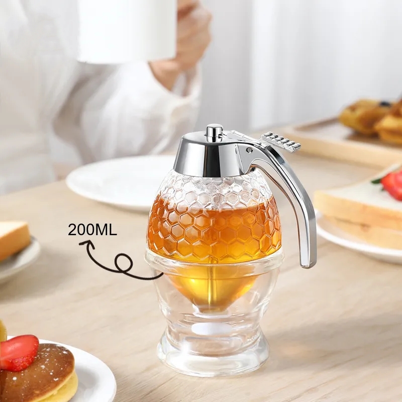 1pc honeycomb design abs honey dispenser   liquid sauce oil juice syrup jam storage jar with squeeze bottle kitchen bar organizer no electricity needed details 1