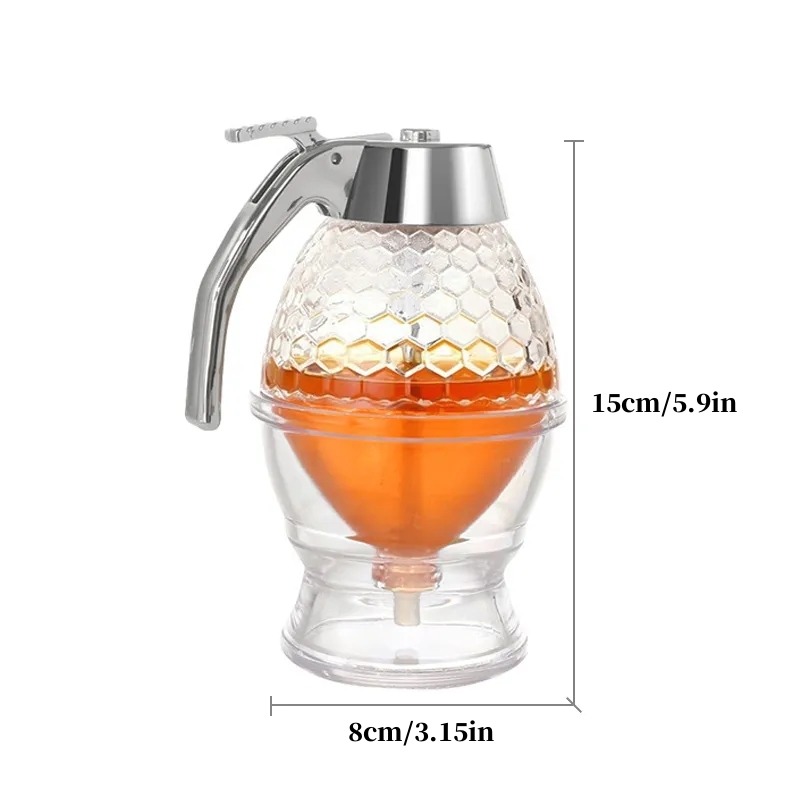 1pc honeycomb design abs honey dispenser   liquid sauce oil juice syrup jam storage jar with squeeze bottle kitchen bar organizer no electricity needed details 2