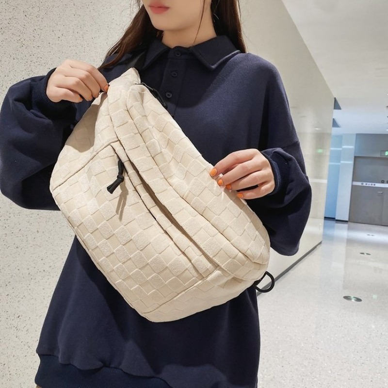 Plaid Embossed Chest Bag, Large Capacity Crossbody Bag, Versatile