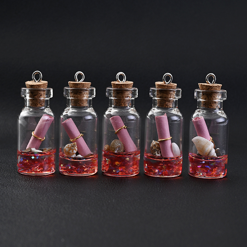 Wishing Stone Glass Pendants - Pink Crystal Charms Jewelry Making Supplies  5pcs
