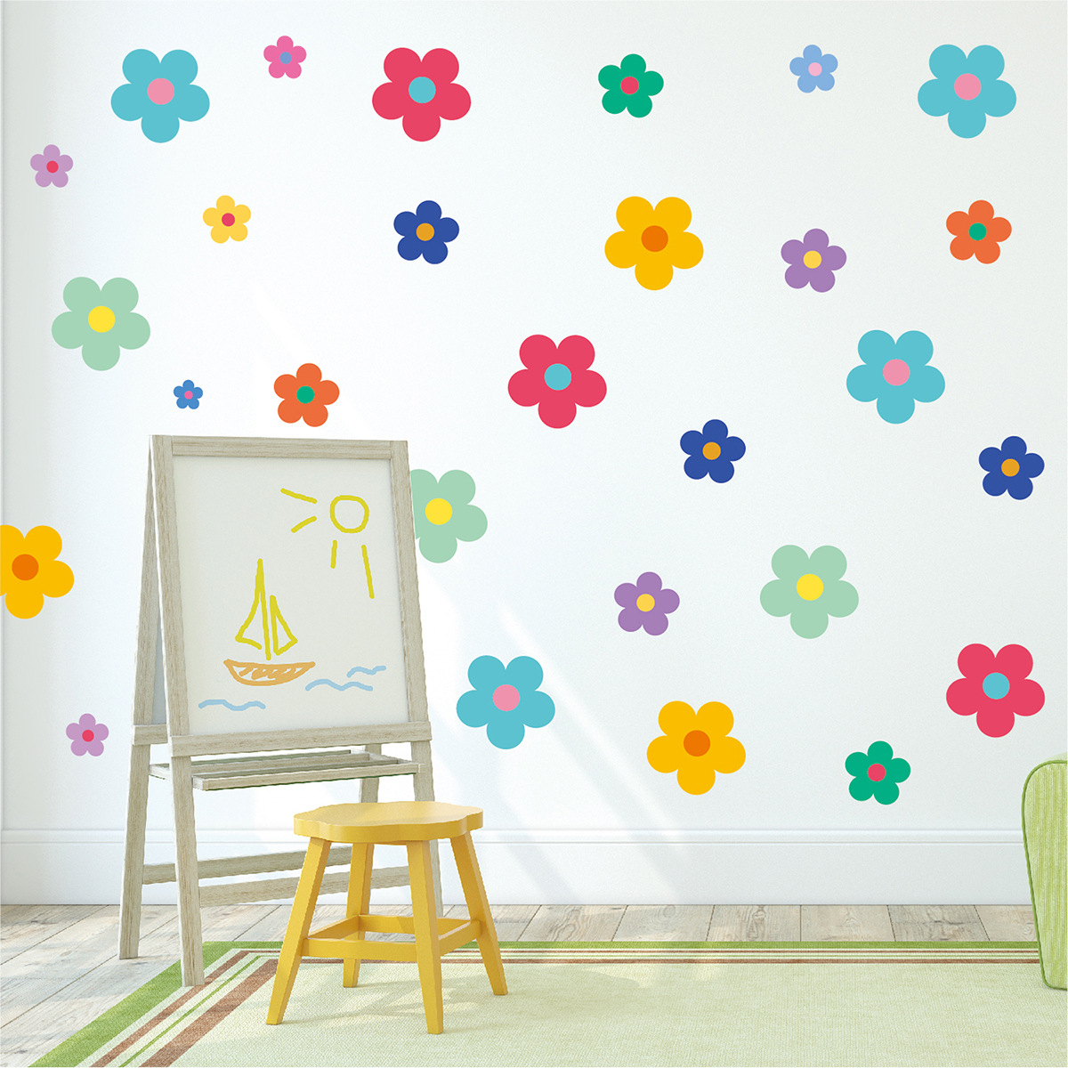 48pcs Art Wall Sticker, Colorful Flowers Pattern Self-Adhesive Wall  Stickers, Bedroom Bathroom Living Room Porch Home Decoration Wall Stickers,  Removable Stickers, Wall Decor Decals