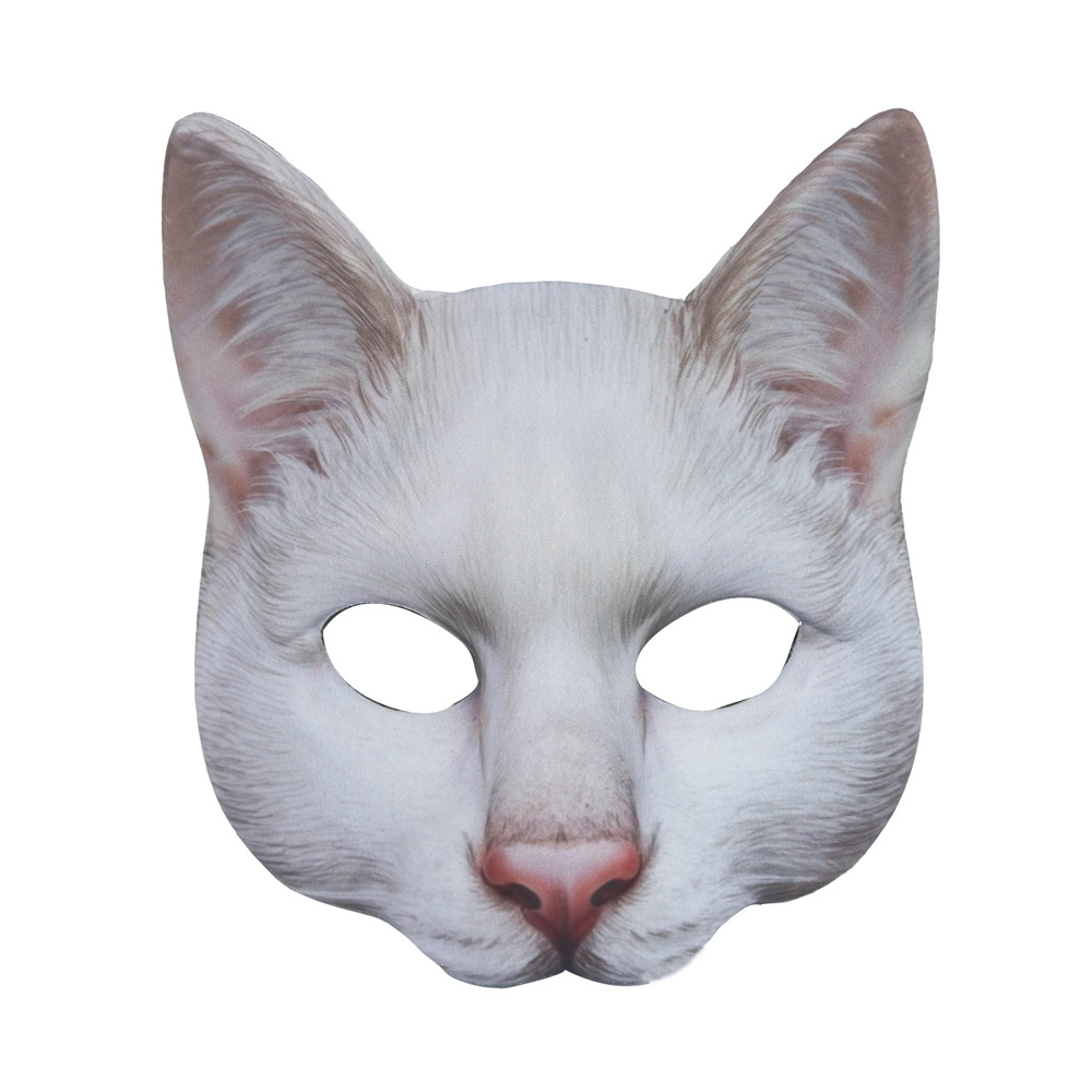 White Paper Half Animal Cat Halloween Mask Set For Men Cartoon Face Drawing  Adult Masquerade Favors From Xing10, $7.25