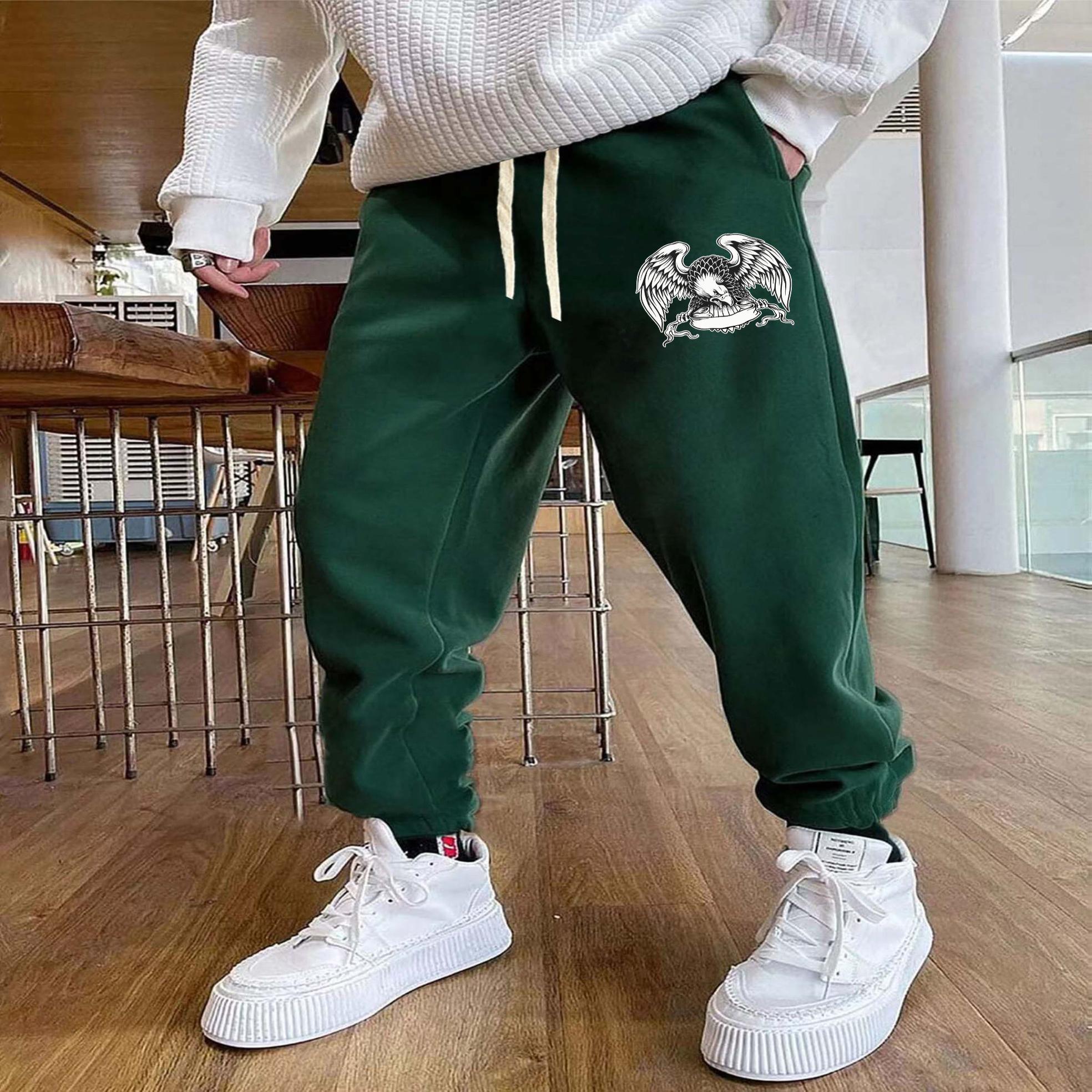 Men's Eagle Print Sweatpants Casual Slightly Stretch - Temu