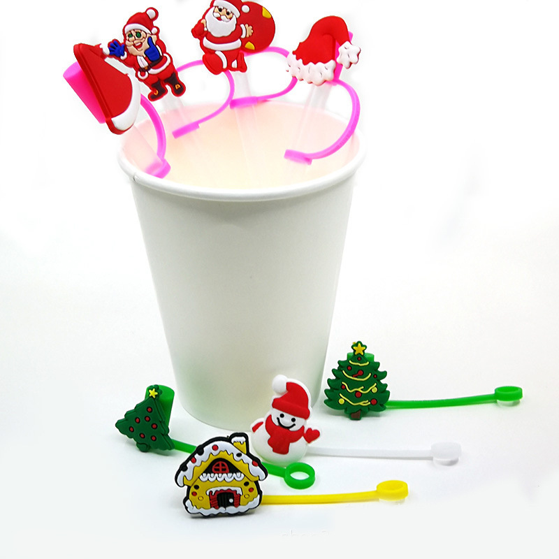 Cute Cartoon Dustproof Straw Cover Reusable Christmas Series - Temu