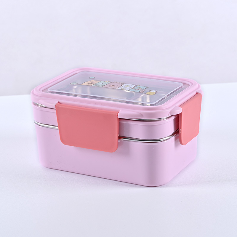 1pc Pink Double-layer Large Capacity Insulated Lunch Box With