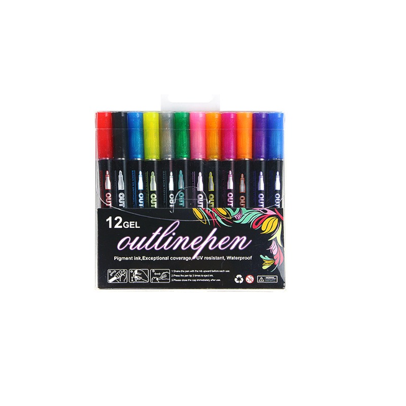 1Set 12 Colors Double Line Pen Outline Paint Marker Pens Diy Album  Scrapbooking Metal Marker Drawing Painting Doodling