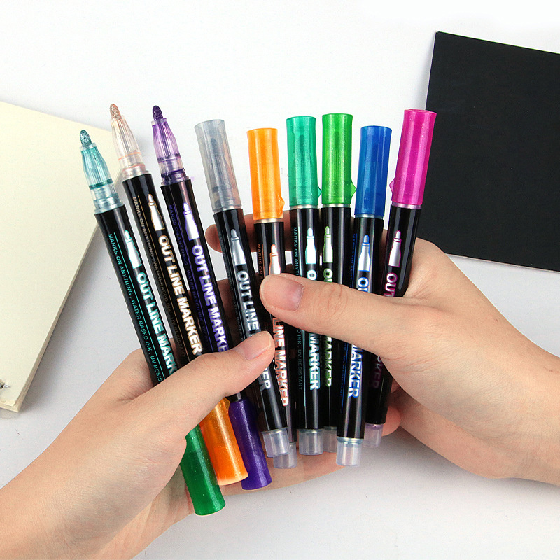 8/12/24/36 Color Double Line Outline Art Pen Marker Pen Diy Graffiti  Outline Marker Pen Highlighter Scrapbook Diary Poster Card - Temu