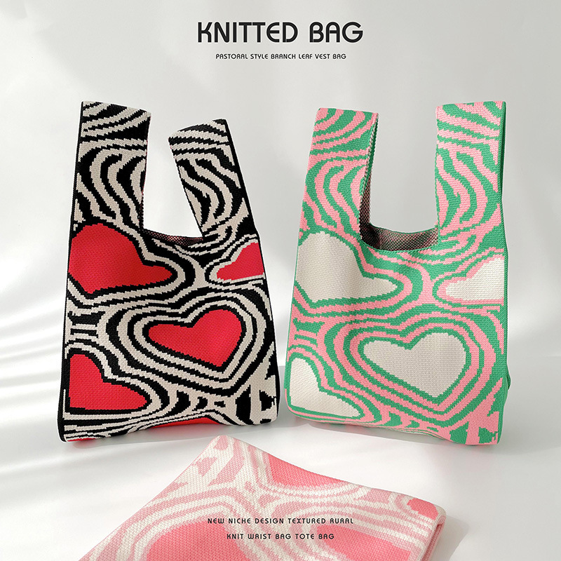 Large Capacity Knitted Hobo Bag, Cute Heart Pattern Tote Bag, Women's  Casual Crochet Handbag & Shoulder Purse - Temu