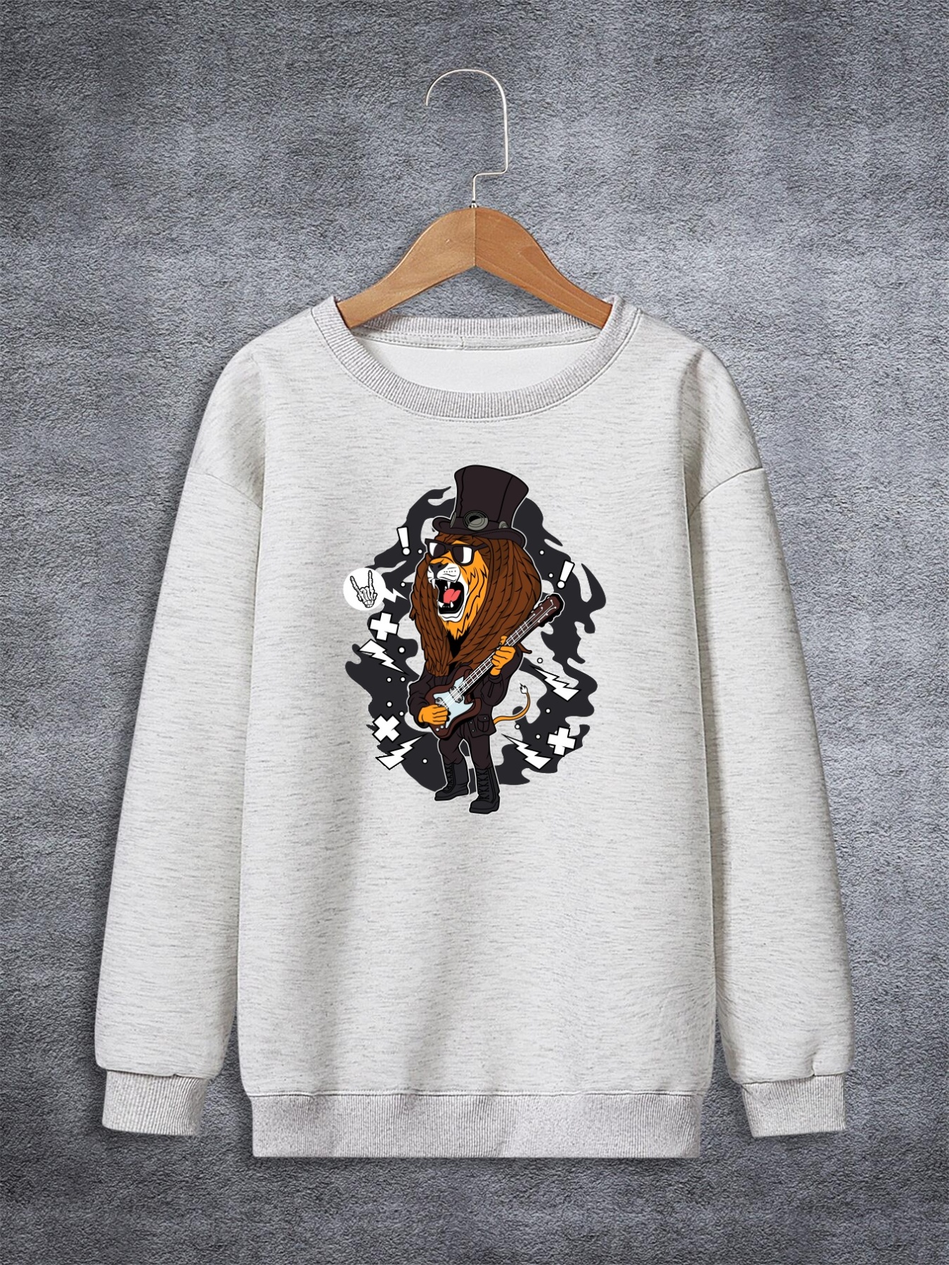 Cool Lion Rocker Pattern Print Sweatshirt For Kids Boys Keep Your