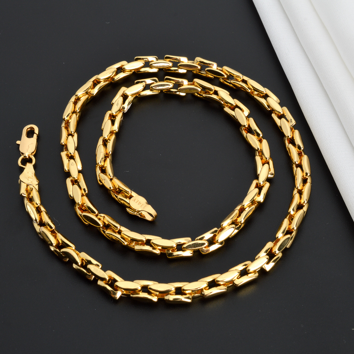 Italian Flat 18k Gold Plated Punk Necklace Chain Men's - Temu