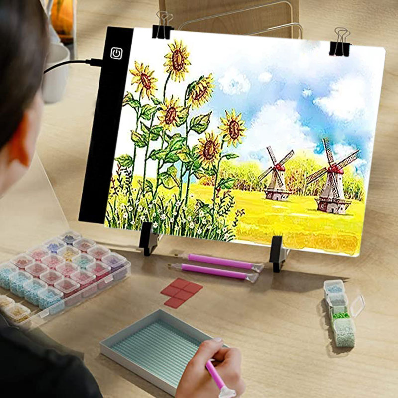 ARTDOT A4 LED Light Board for Diamond Painting kits, USB Powered Light Pad,  Adjustable Brightness with Detachable Stand and Clips 