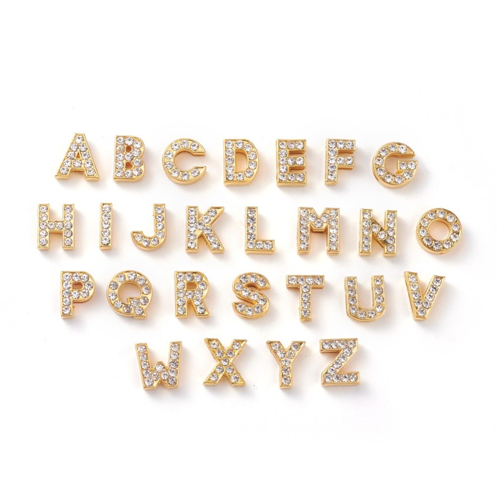 26pcs Alphabet Letter A~Z Alloy Rhinestone Charms, 12.5~13.5x5.5~12x2.5mm, 1.4mm Hole, Crystal Platinum Elegant Creative Shaped for Necklace