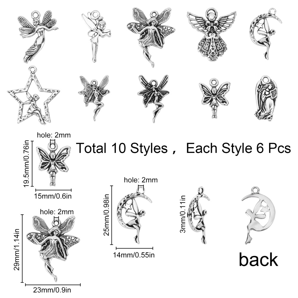 1, 4 or 20 Pieces: Large Silver Fairy Charms, Silver Sprite Charm