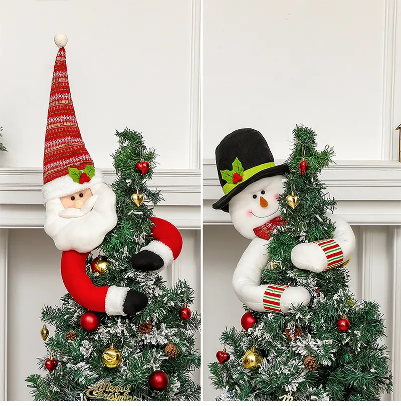 1pc christmas tree topper decorations large plush santa claus snowmen elk head hugger ornaments with hat shawl poseable arms xmas details 0