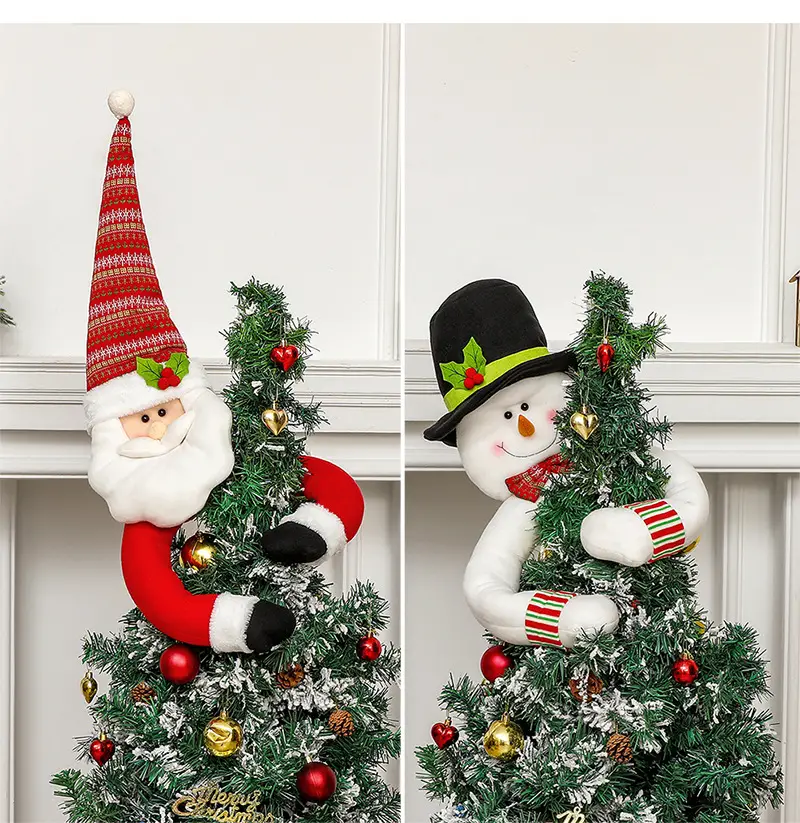 1pc christmas tree topper decorations large plush santa claus snowmen elk head hugger ornaments with hat shawl poseable arms xmas details 2