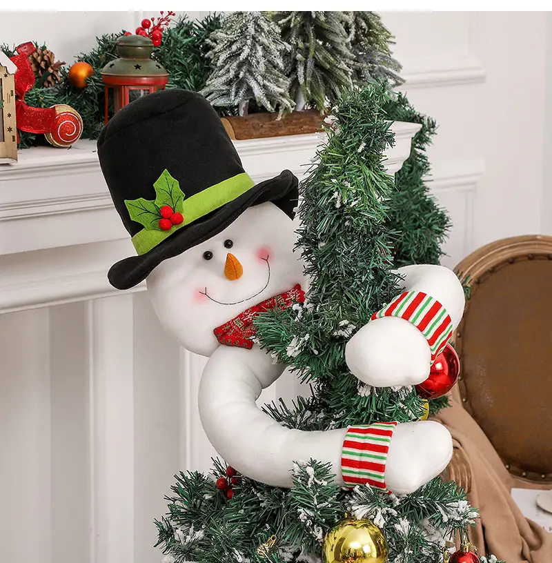 1pc christmas tree topper decorations large plush santa claus snowmen elk head hugger ornaments with hat shawl poseable arms xmas details 4
