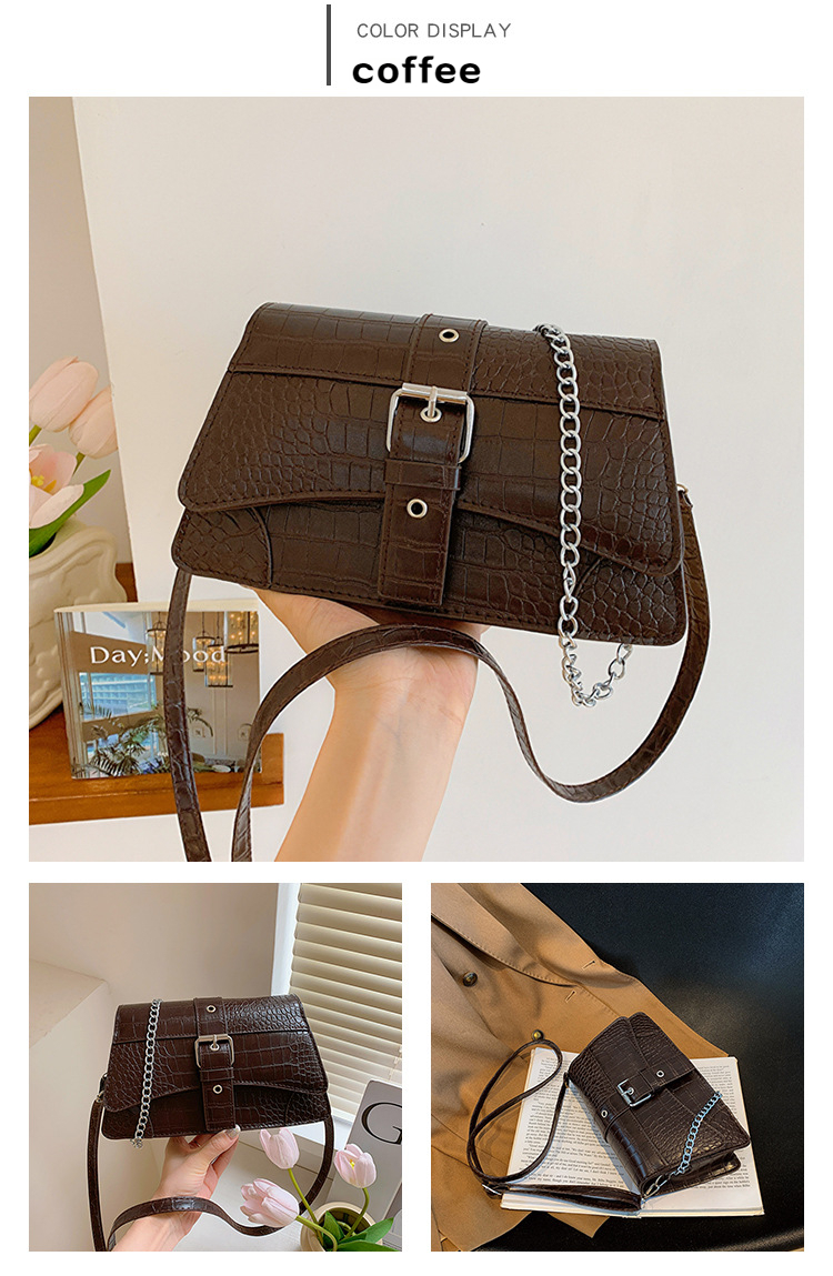 Small Square Bag Coffee Brown Crocodile Embossed PU