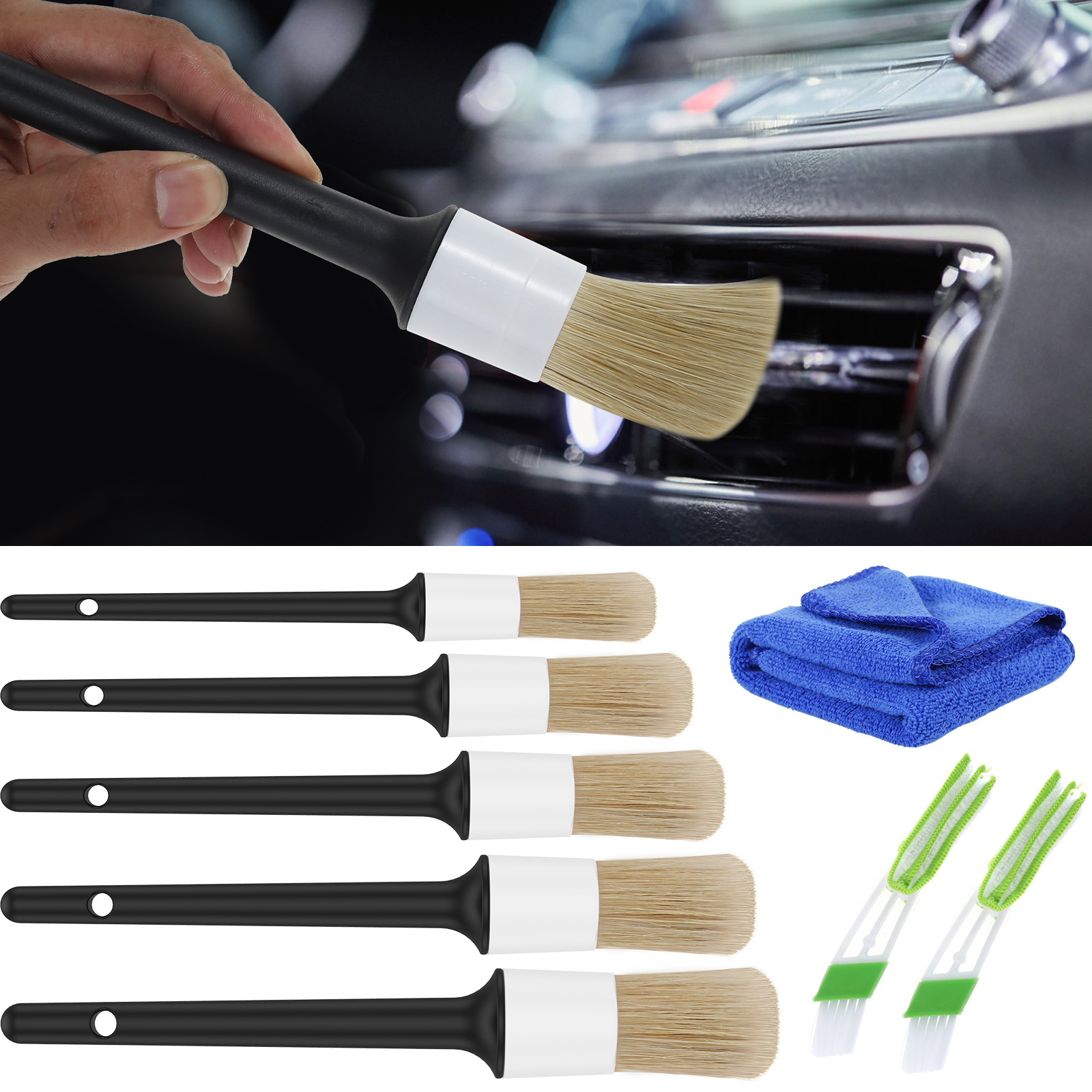 5Pcs Car Detailing Brush Set Car Wash Auto Cleaning Brushes