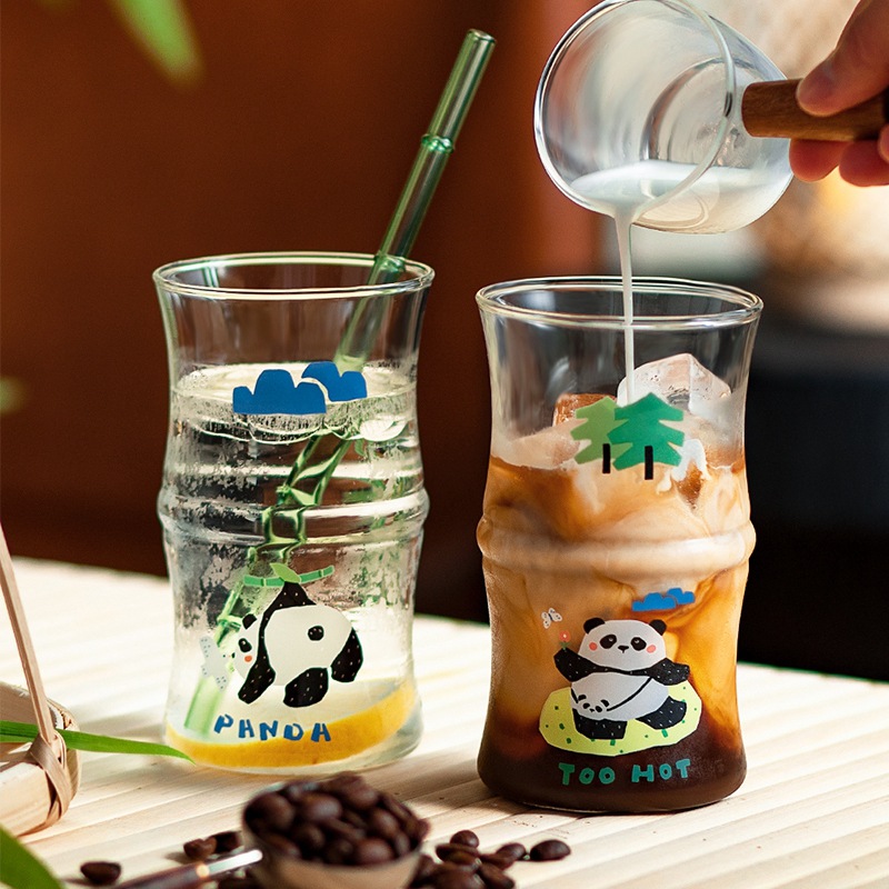 Panda Cup, Cute Glass Panda Teacups, Panda Glass Coffee Cups with Lid