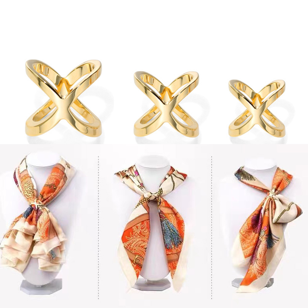 UPSTORE 2PCS(Gold+Silver) x Shaped Women Lady Girls Fashion Scarf Ring Buckle Modern Simple Jewelry Silk Scarf Clasp Clips Clothing Wrap Holder Clothing