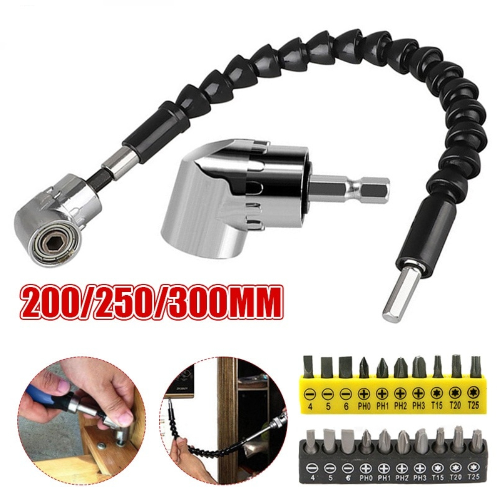 90/105 Degree Right Angle Drill, 3 PCS Angle Extension Power Drill  Attachment with 1/4'' Hex Impact Shank, Flexible Shaft Adapter, Magnetic  Socket