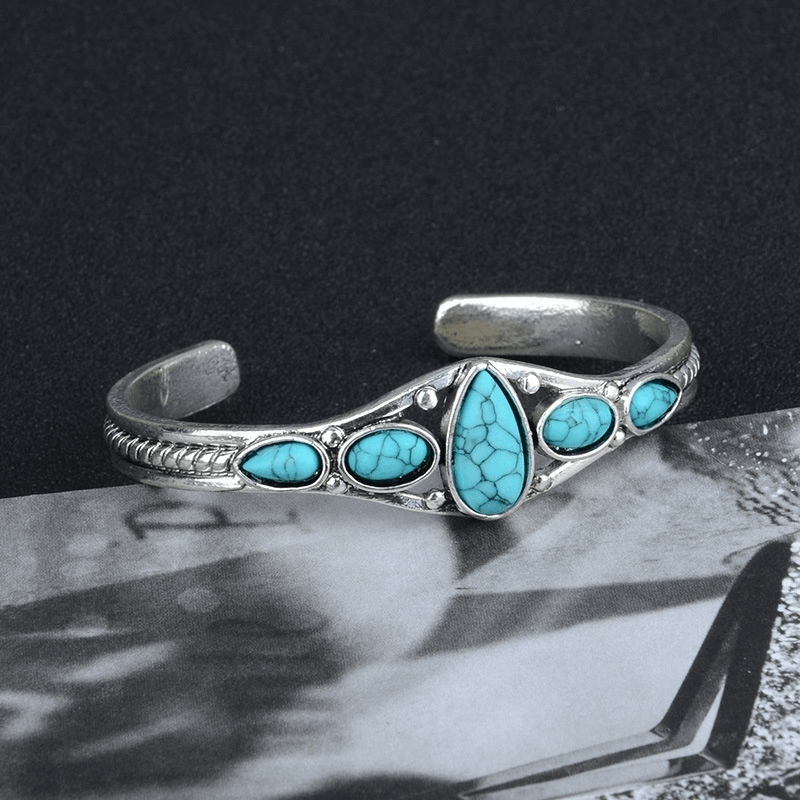 Sterling Silver Bracelet Vintage Turquoise Bangle Adjustable - Temu