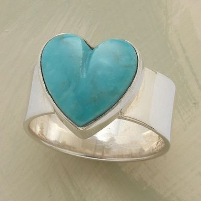 

Boho Style Band Ring Inlaid Heart Shape Turquoise Match Daily Outfits Perfect Birthday/ Dating Gift For Your Lover Party Accessory