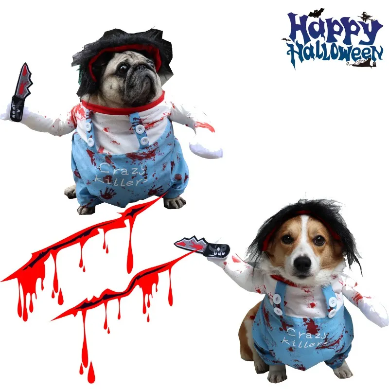 Halloween Deadly Doll Design Pet Dog Costume Halloween Clothes Wig And  Knife Novelty Funny Scary Props Outfit Apparel Accessories - Temu