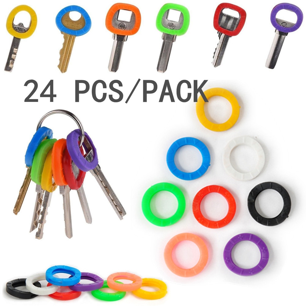 24 fundas de plástico para llaves en 8 colores surtidos, etiqueta de anillo  de identificación de llave, funda para etiquetas de llaves de casa