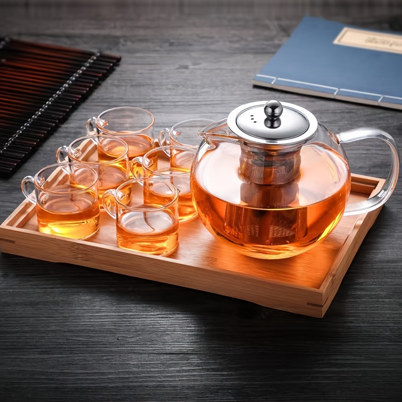 Acquista Teiera in vetro con manico in legno Teiera cinese in vetro  resistente al calore Tè fumante trasparente Bollitore in vetro Set da tè  Infusore per tè