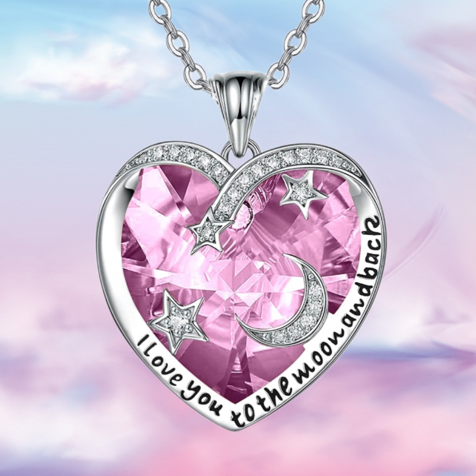 1pc Light Luxury & Sweet Pink Diamond Heart-shaped Loving Planet Necklace  For Women