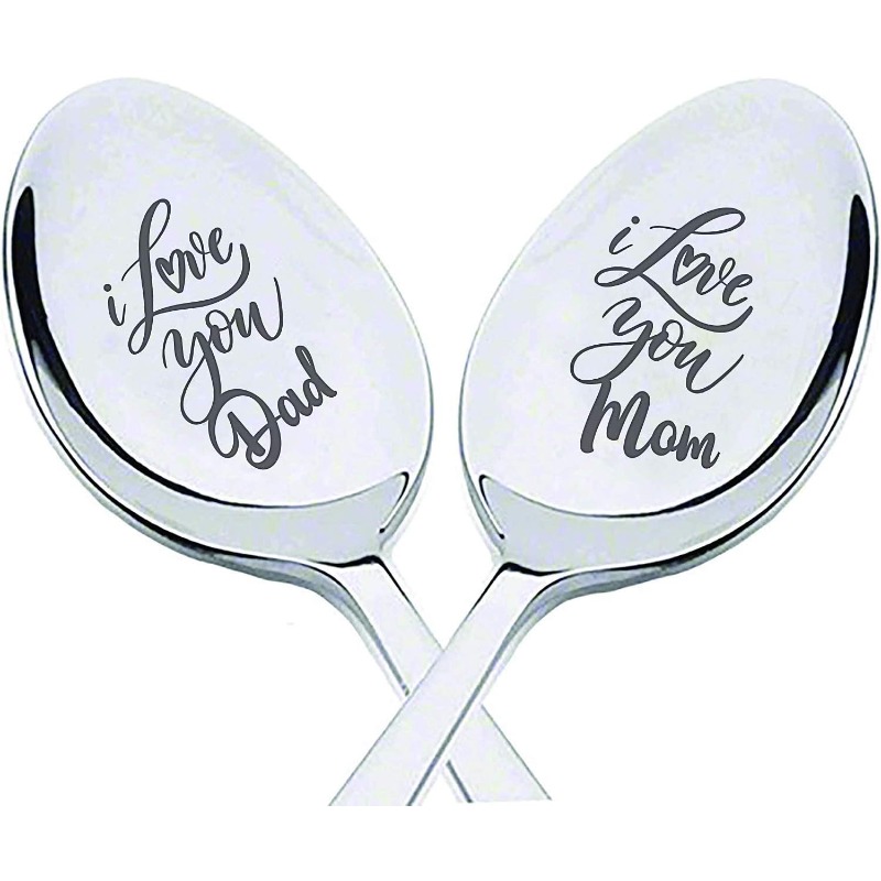 E-shop 2er-Set Bestes Eltern-Geschenk | Ich liebe dich Mama/ für Papa Gravierte Löffel | Weihnachtsgeschenk für Papa | Geschenk für
