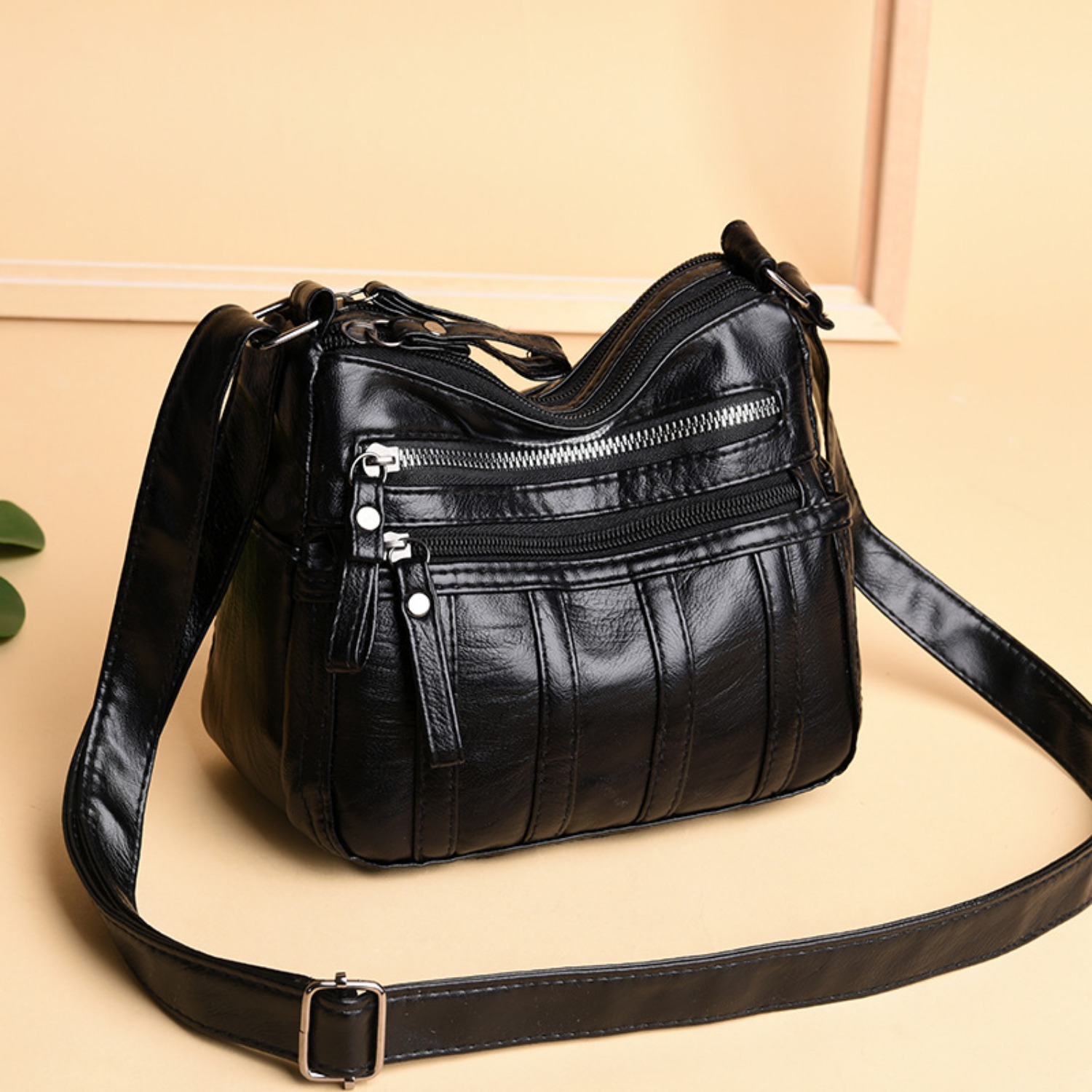retro crossbody bag for women soft pu leather shoulder bag multi pockets purse with zipper