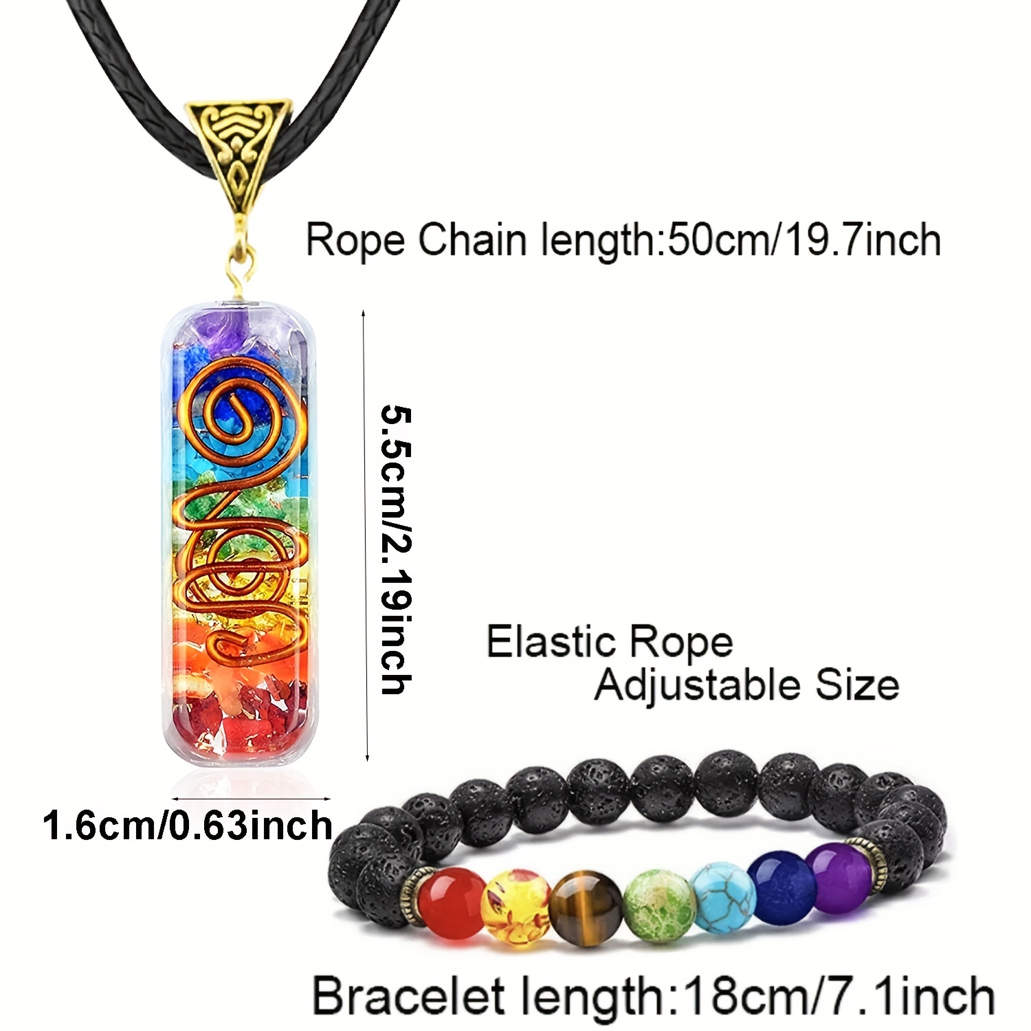 2pcs     colored   pendants necklace volcanic   bead bracelet set for men details 0