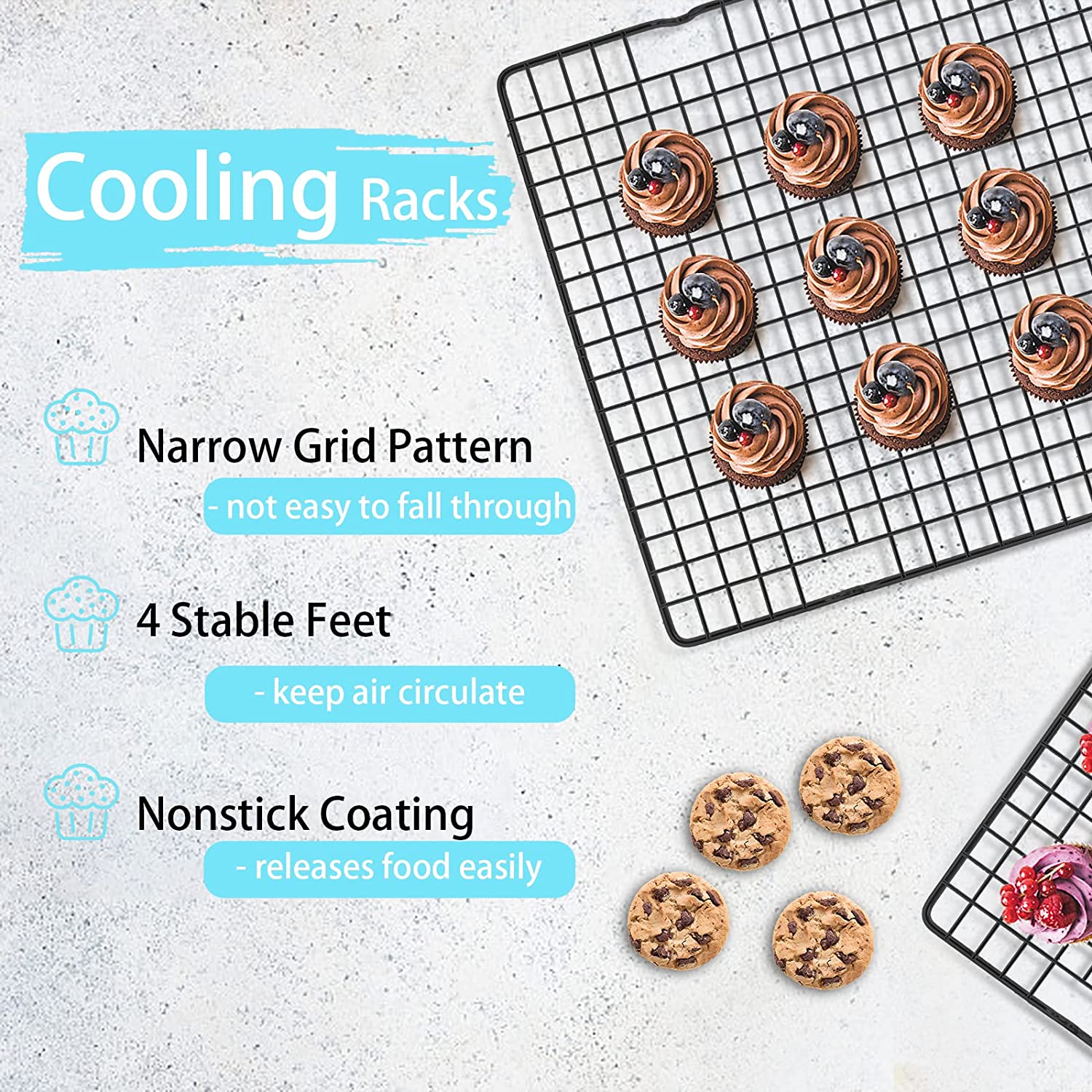 Homikit 2 Pack Wire Baking Rack, Stainless Steel 12 x 9 Bake Grill Rack  for Cooking Roasting Grilling, Mesh Cooling Rack for Cookie Cake Bacon Meat