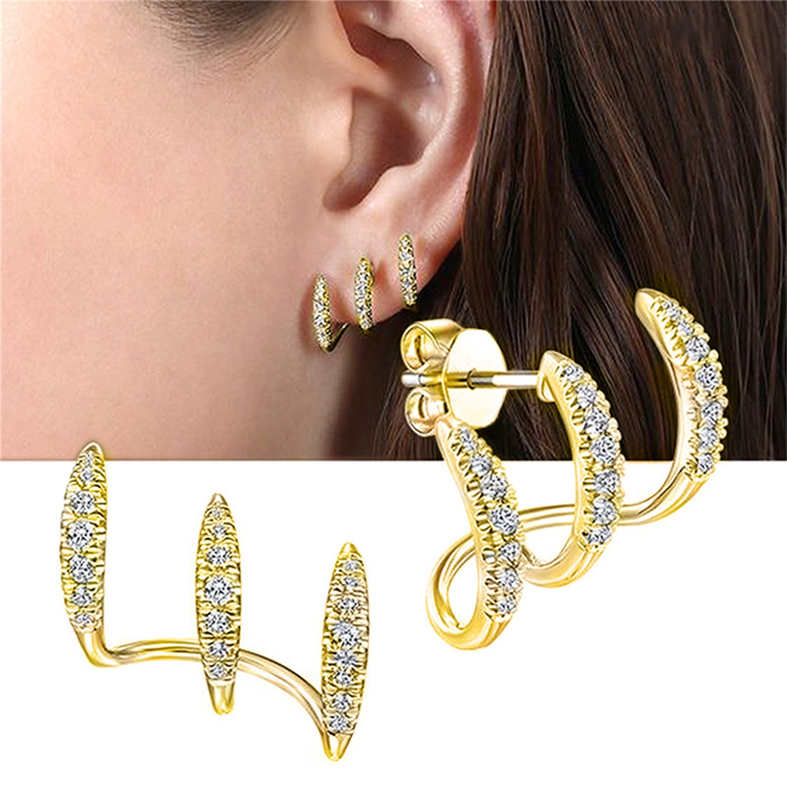 Claw Earrings Cuff for Women Zircon Needle Stud Earrings for Teen Girls  Silver Gold Wrap Stud Ear Cuff Four Claw Earrings Trendy Piercing Studs