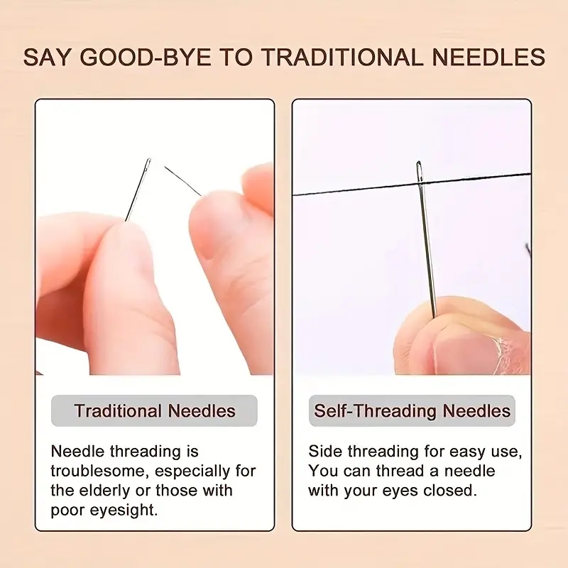 Hand Sewing Needles With Wooden Storage Box Big Eye Needle - Temu