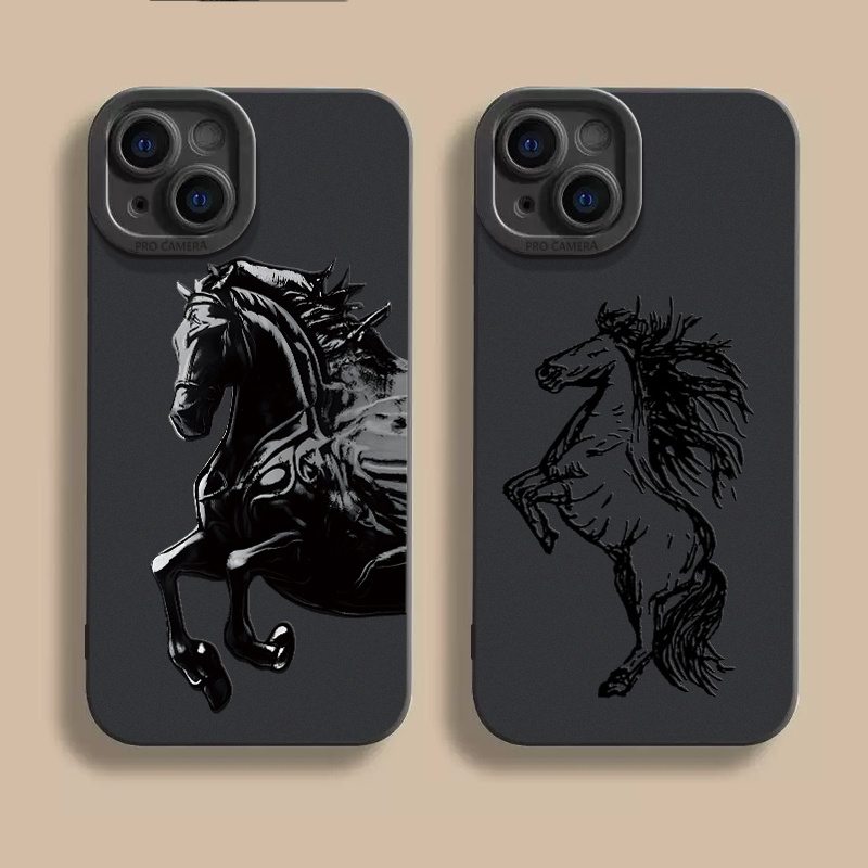 

2pcs/set Anime Horse Pattern Liquid Silicone Mobile Phone Case Full-body Protection Shockproof Anti-fall Tpu Soft Rubber Black For Men Women For 14 13 12 11 Xs Xr X 7 8 6s Mini Plus Pro Max Se