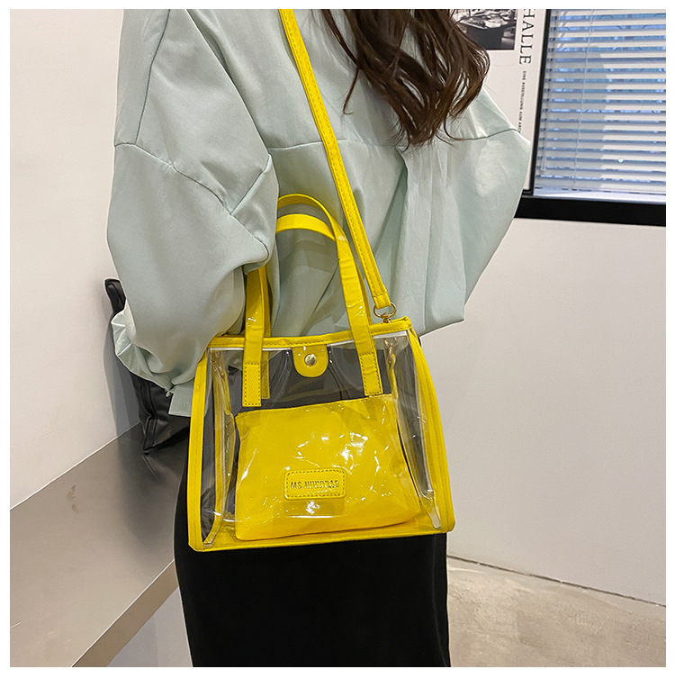 Yellow Heart PVC Large Tote Bag Clear Totes with Inner Pouch