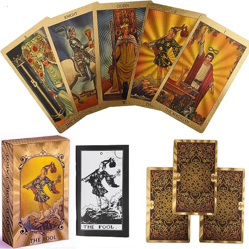 78 Gold foil Tarot Cards with Guide Book Tarot Deck for Beginners and  Professional Player with Box Tarot PVC Durable Waterproof Wrinkle Resistant  …